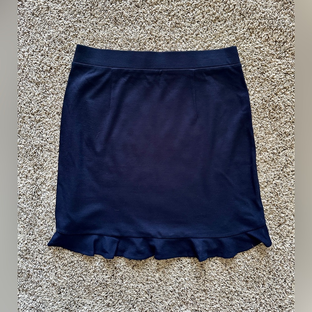 LOFT Ruffle Knit Navy Mini Skirt, Small - Picture 3 of 3